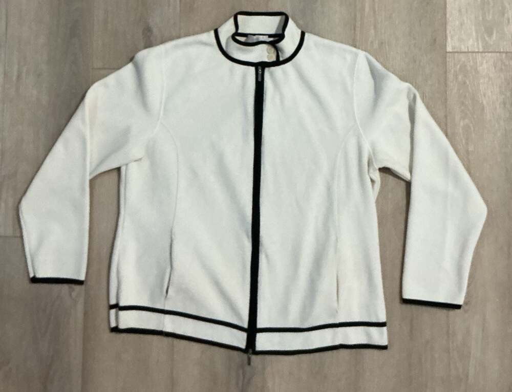 Marina Rinaldi Voyage Full Zip Stand Collar Jacket Cream with Black Trim Size L